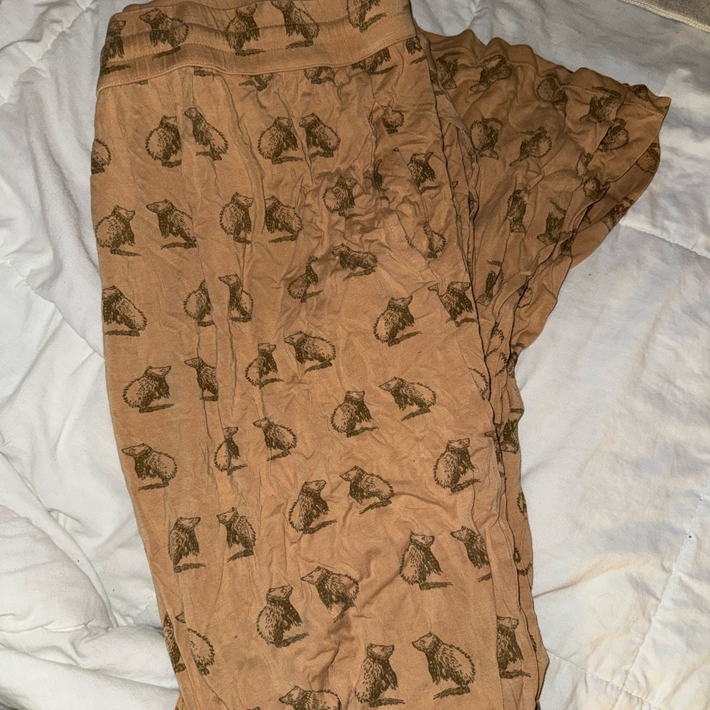 kate quinn Tan Lounge Pants with Brown Fox Print